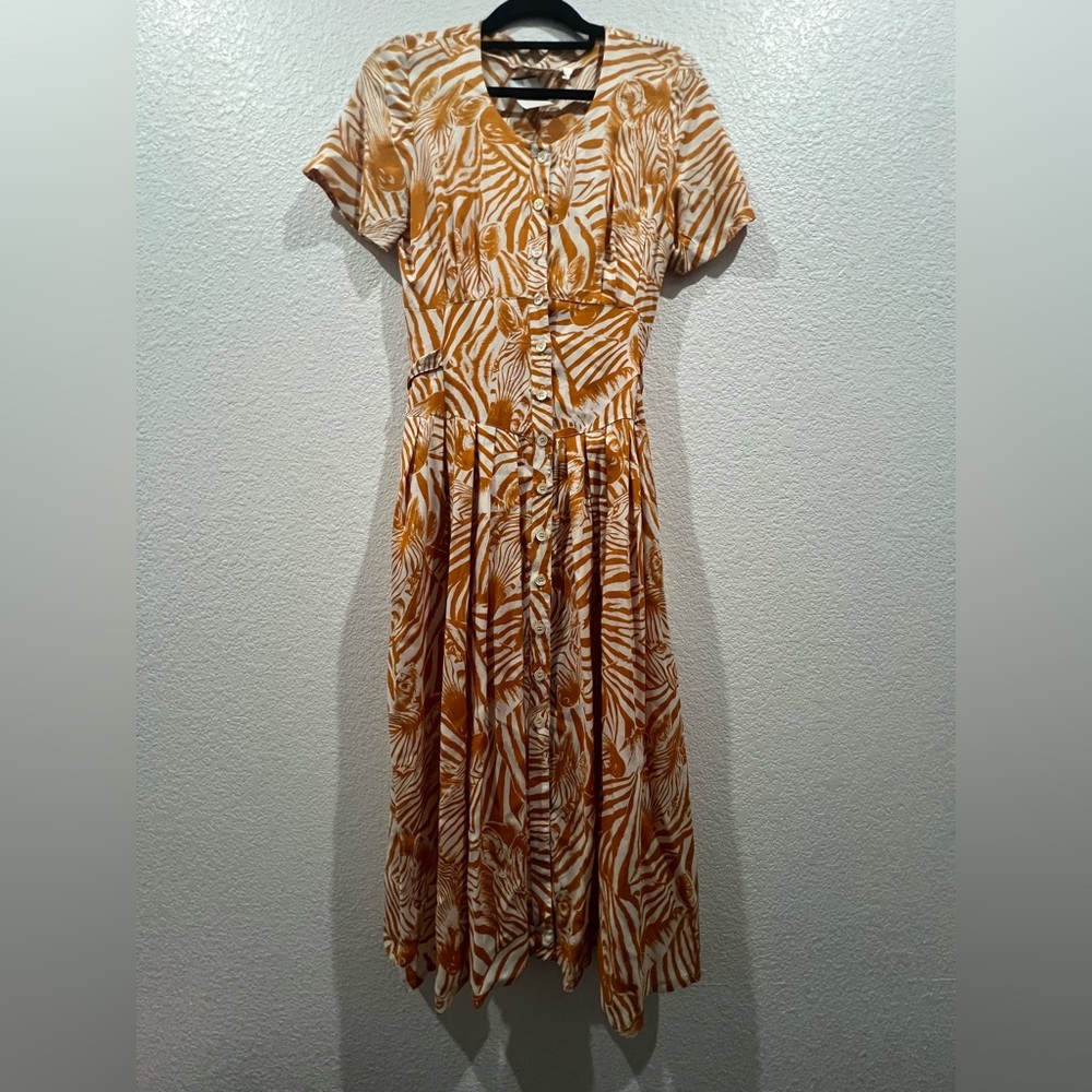Orange Smocked Ruffled Midi Sundress